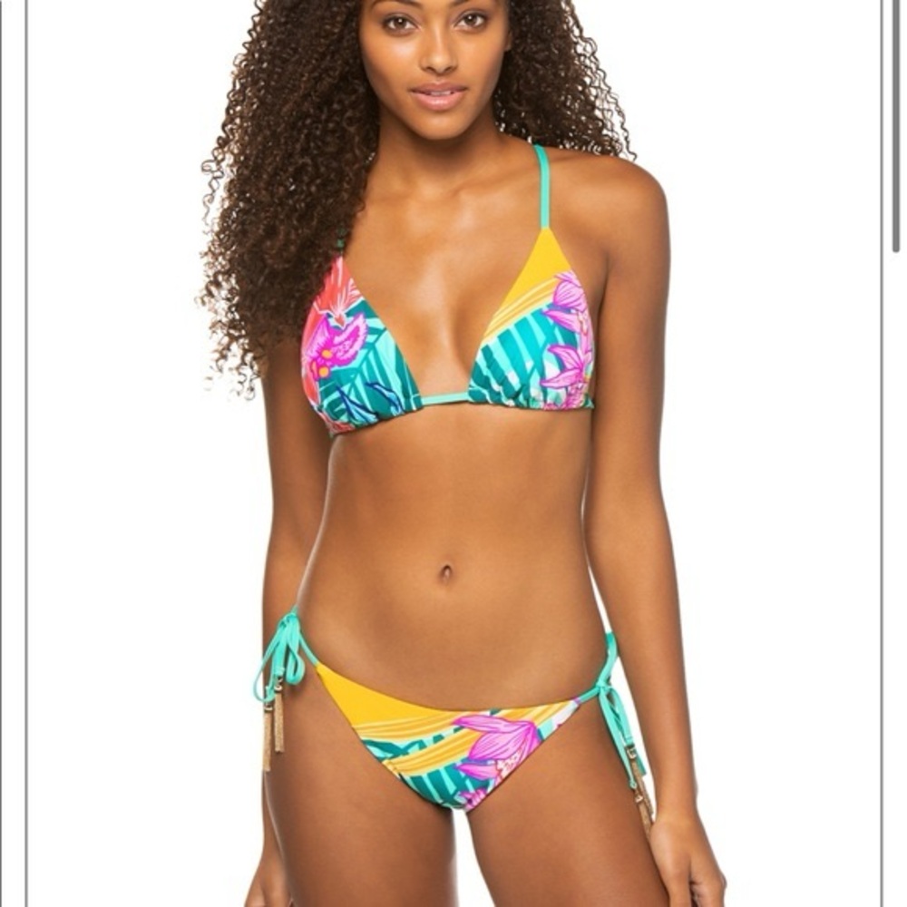 Colorful Floral Bikini Set by Trina Turk size medium triangle top tie closure